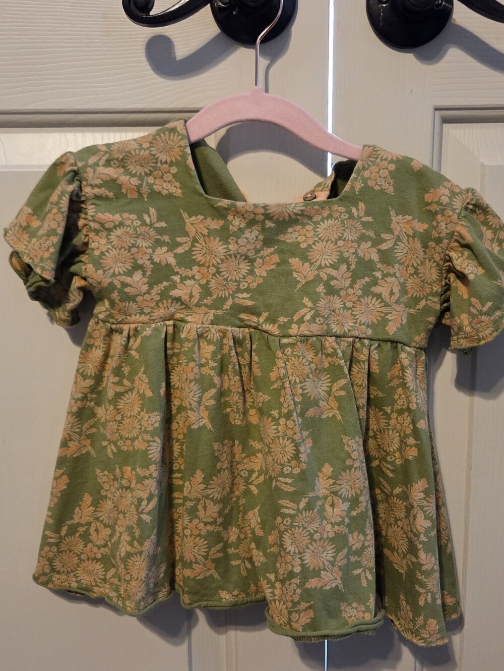 Burt's Bees Olive Green and Peach Floral Toddler Top With Matching Capris